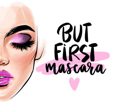 Vector beautiful woman face. But first. mascara.