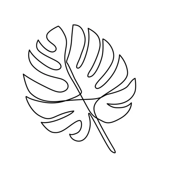 Ligne continue feuille de monstère. Dessin contour des feuilles tropicales — Image vectorielle