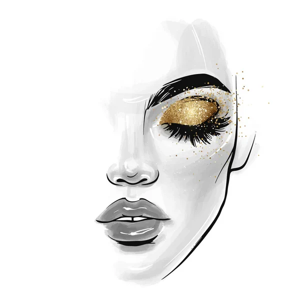 Vector beautiful young woman face. Fashion Sketch illustration — Stockový vektor