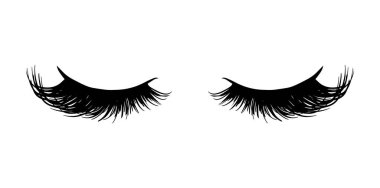 Uzun siyah kirpikli vektör çizimi. Güzel kirpikleri beyaz renkte.
