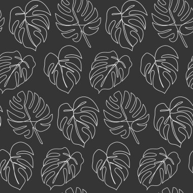 Devamlı çizgi halinde canavar yaprağı. Tropikal yaprak çizimi