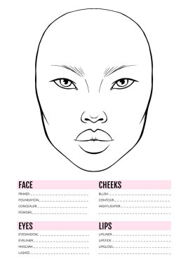 Face chart Blank. Makeup Artist Vector template.