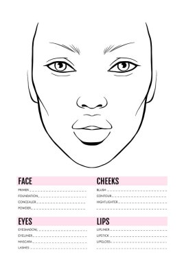 Face chart Blank. Makeup Artist Vector template.