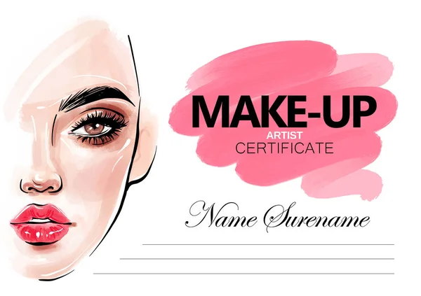 Make-up artist certificate. Beauty school diploma vector design template. — Stock Vector