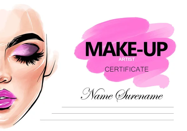 Make-up artist certificate. Beauty school diploma vector design template. — Stockový vektor