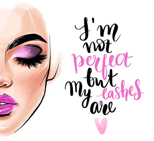 Vector beautiful woman face and quote about lashes. — Stock vektor