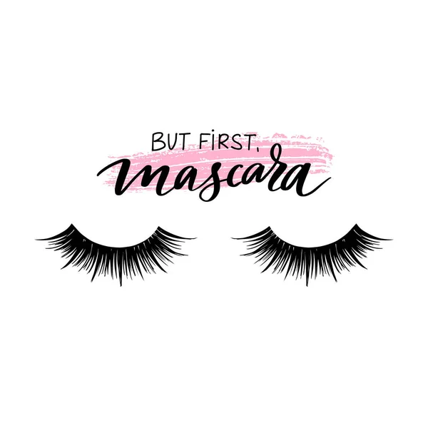 But first mascara. Closed eyes and quote about lashes. — ストックベクタ