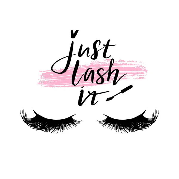 But first, lashes. Calligraphy phrase for girls, beauty salon, lash extensions maker — 图库矢量图片