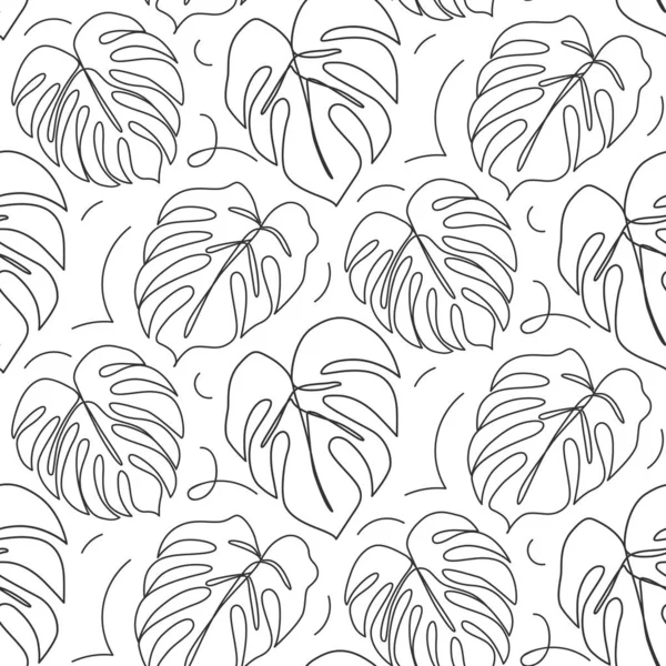 Linha contínua monstera folha. Desenho de contorno de folhas tropicais —  Vetores de Stock