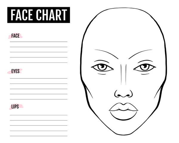 Face chart Blank. Makeup Artist Vector template. — Stockový vektor