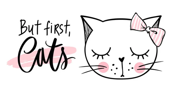 Vector cute cat illustration. Hand drawn Stylish kitten. Doodle Kitty. — Stock Vector