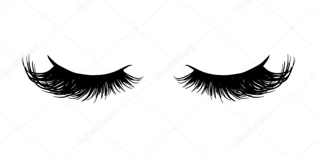 Long black lashes vector illustration. Beautiful Eyelashes isolated on white