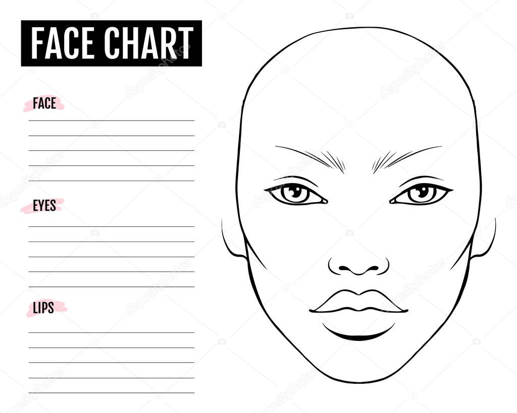 Face chart Blank. Makeup Artist Vector template.