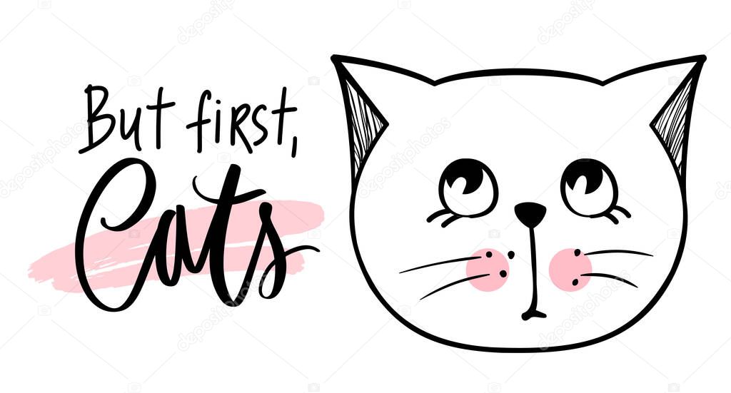 Vector cute cat illustration. Hand drawn Stylish kitten. Doodle Kitty.