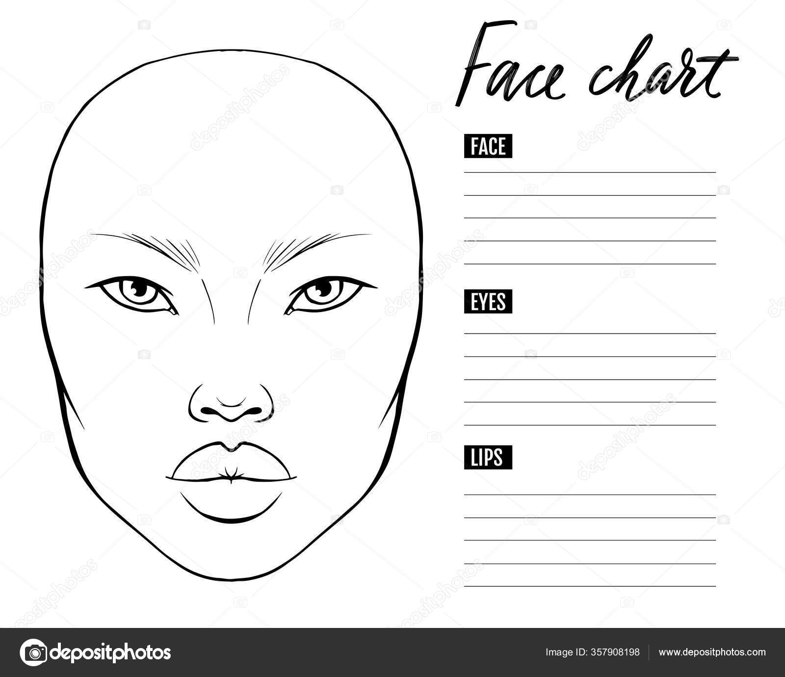 Face chart Blank. Makeup Artist Vector template. Stock Vector by  ©YanaLesiuk 351677664