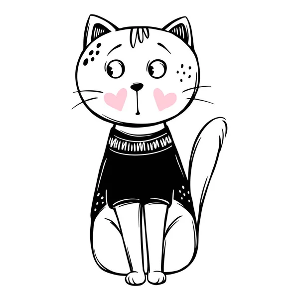 Vector bonito gato ilustração. Gatinho elegante desenhado à mão. Doodle Kitty . — Vetor de Stock