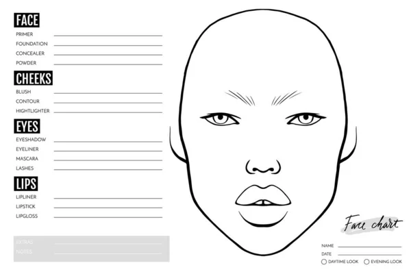 Grafico facciale vuoto. Trucco Artista modello vettoriale . — Vettoriale Stock