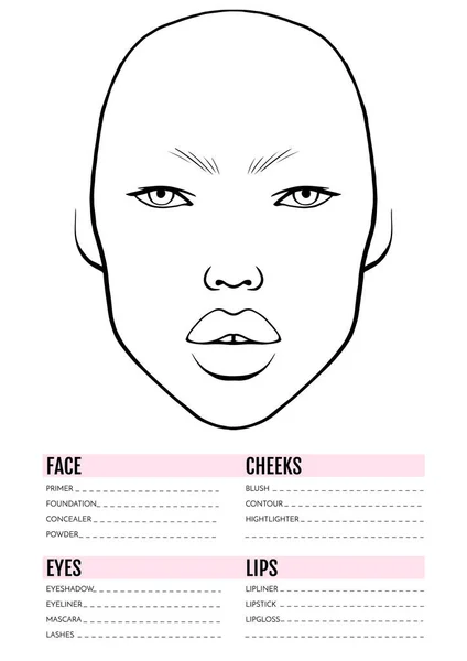 Face chart Blank. Makeup Artist Vector template. Stock Vector by  ©YanaLesiuk 351677664