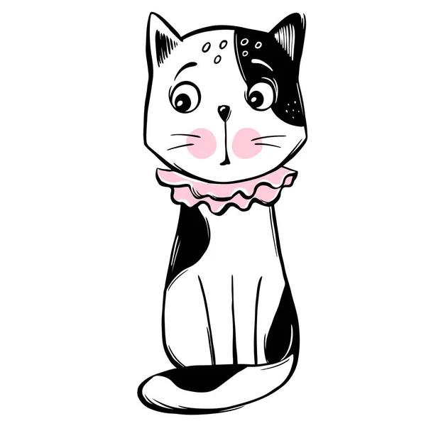 Vector cute cat illustration. Hand drawn Stylish kitten. Doodle Kitty. — Stock Vector
