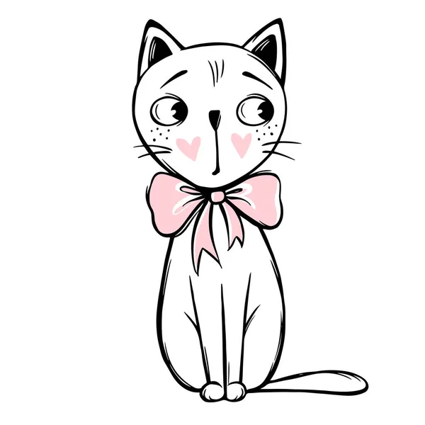 Vector lindo gato ilustración. Gatito elegante dibujado a mano. Doodle Kitty. . — Vector de stock