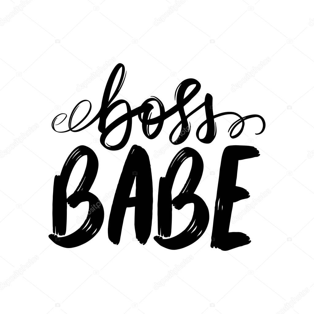 Boss Babe Vector inscription isolated on white. Brush calligraphy. Feminism slogan with Handwritting lettering. Ideal for logo, posters, cards, invitation, print, t-shirt and badge design.