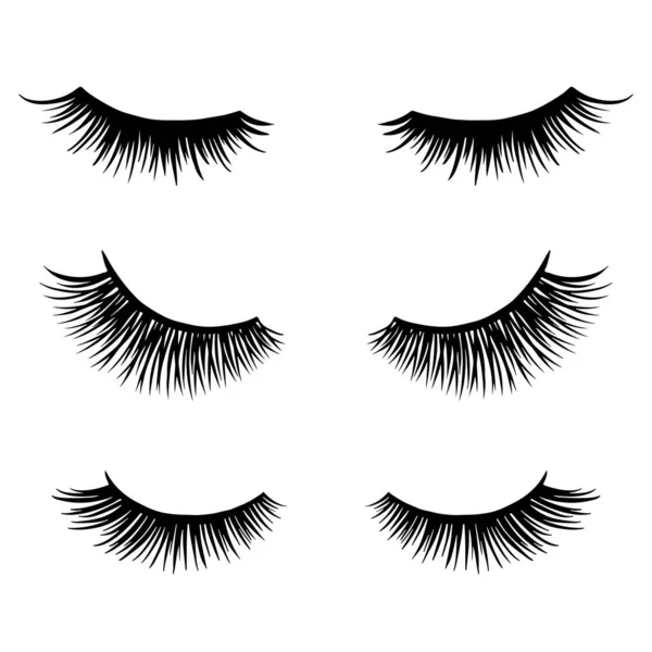 Long black lashes vector set. Different types Beautiful Eyelashes — Stock Vector