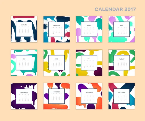 Calendario 2017 con texturas acrílicas — Archivo Imágenes Vectoriales