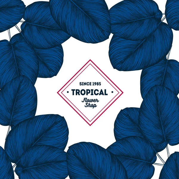 Blå tropiska lämnar ram — Stock vektor