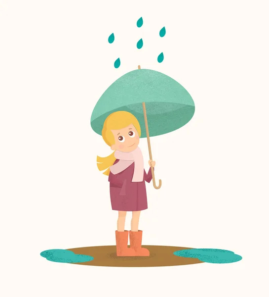 Ragazzina carina sotto l'ombrello. Illustrazione del periodo autunnale — Foto Stock