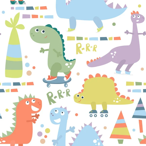 Padrão sem costura com dinossauro. Fundo do bebê para têxteis, embalagem, tecido, papel de parede. Ilustração vetorial . — Vetor de Stock