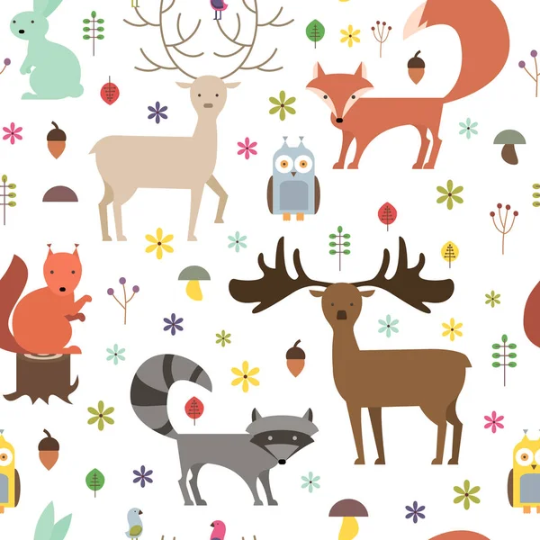 Animaux forestiers fond sans couture. Style plat animaux texture. Illustration vectorielle . — Image vectorielle