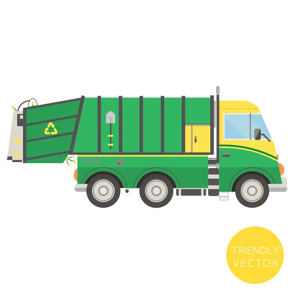 Transporte de desenhos animados. Ilustração do vetor do caminhão de lixo. Vista de lado . — Vetor de Stock