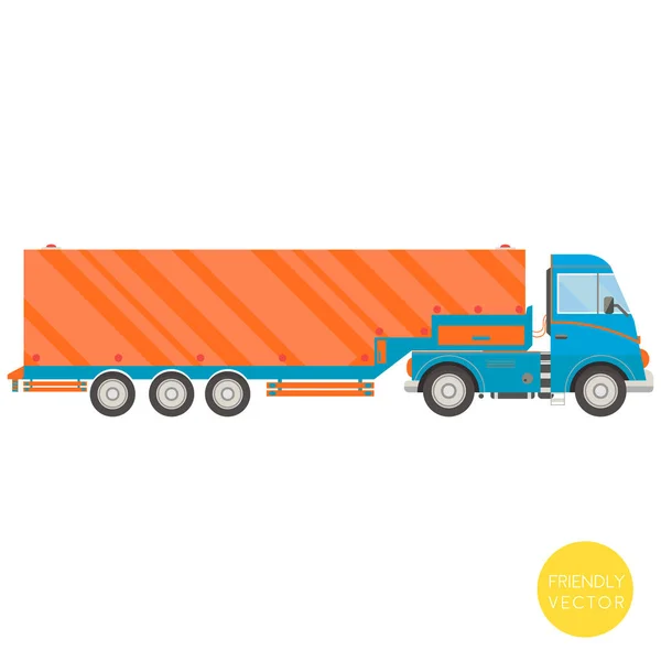 Transporte de desenhos animados. Semi-reboque caminhão vetor ilustração. Vista de lado . —  Vetores de Stock