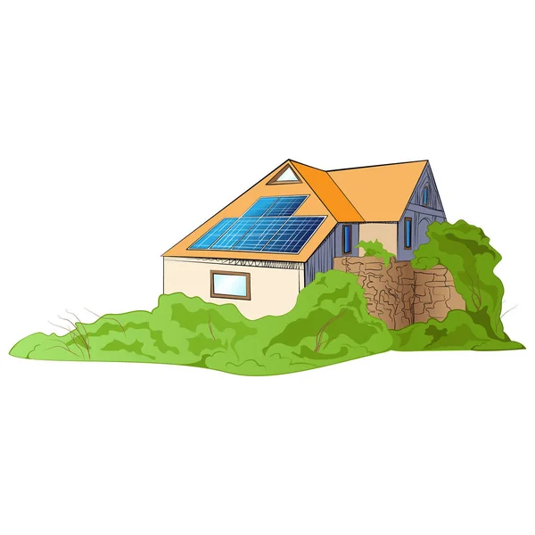 Painéis solares no telhado — Vetor de Stock