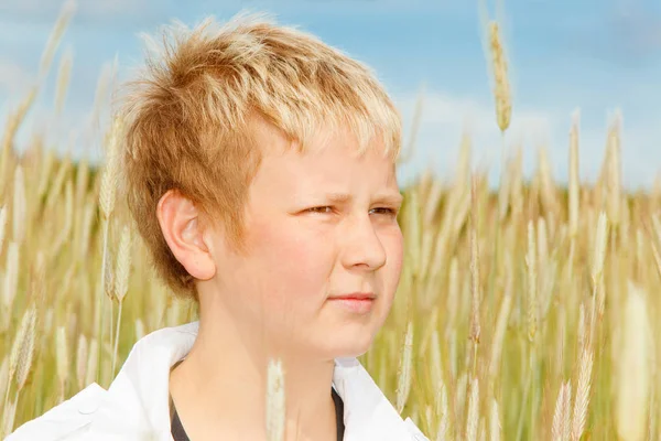 Portrét mladého chlapce v kukuřičném poli — Stock fotografie