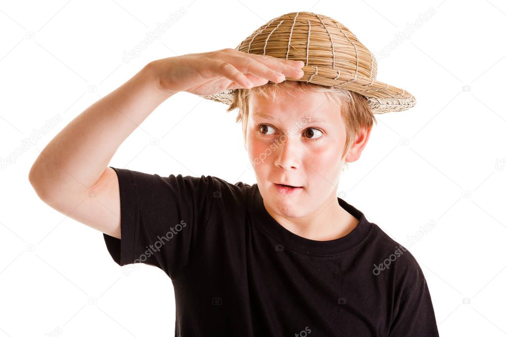 Portrait of boy with straw hat