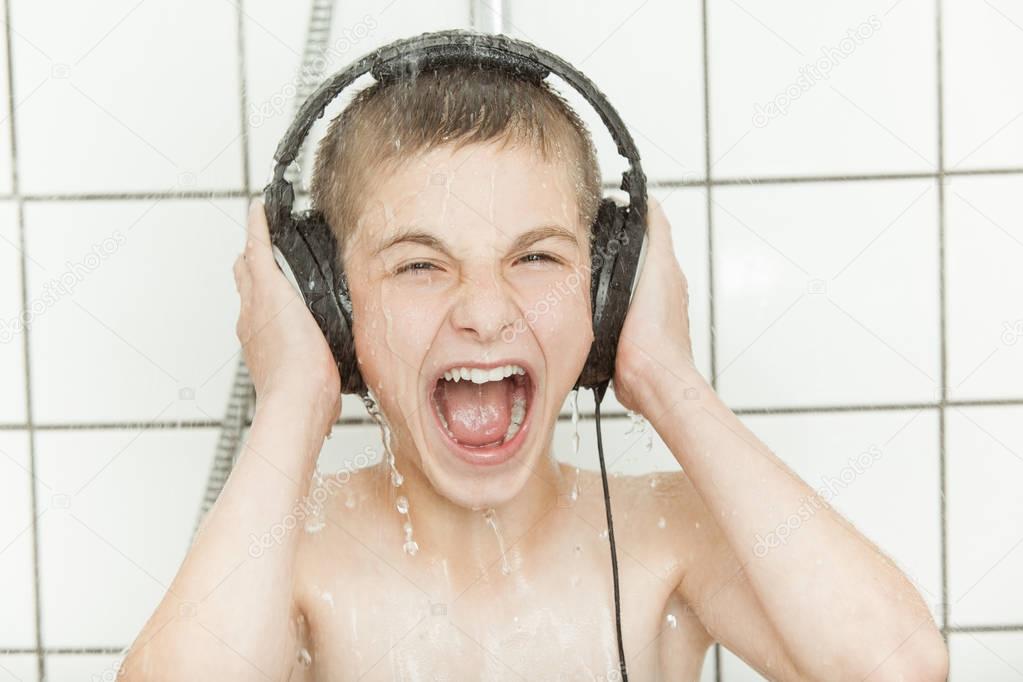 Showering with headphones