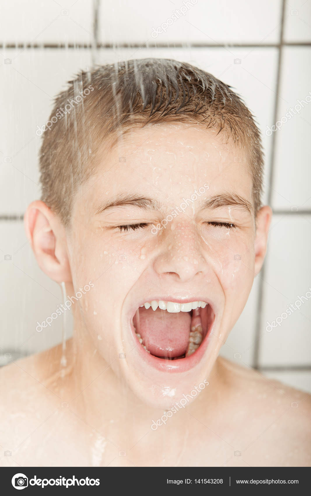 Young boys shower 