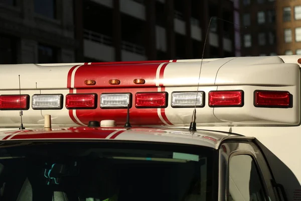 Closeup medical van white red — Stock Photo, Image