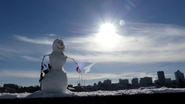 Позитивний понеділок сніговик сонячна зима — стокове відео