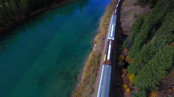 Luchtfoto trainen bewegende prachtige landschap — Stockvideo