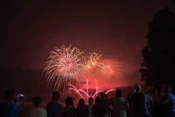 Kalabalık insanlar havai fişek gösterisi izliyor