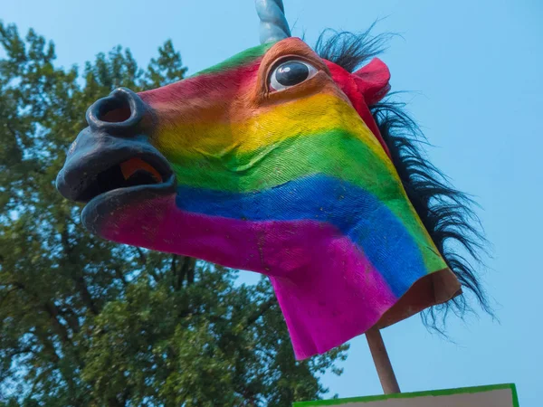 Oyuncak at baş Gökkuşağı bayrağı gay Lgbt kavramı