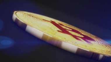 Bir Bitcoin animasyon kripto para birimi mavi arkaplan