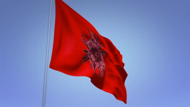 Piros zászló veszély corona vírus részlet kép zoom a háttérben — Stock videók