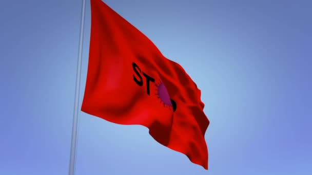 Bandera roja peligro cuarentena corona virus detalle imagen zoom en fondo — Vídeos de Stock