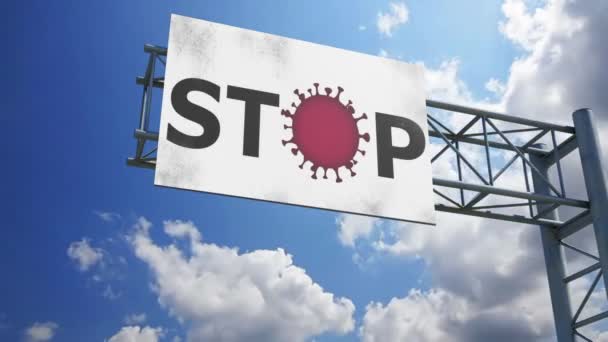 Verkeerstekens stoppen corona virus blauwe lucht achtergrond — Stockvideo