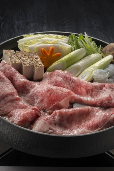 Heerlijk Rundvlees Sukiyaki Kookpot — Stockfoto