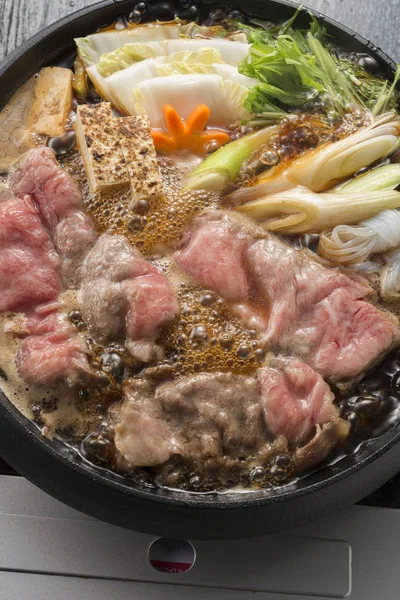 Heerlijk Rundvlees Sukiyaki Kookpot — Stockfoto