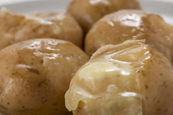 Put Butter Potatoes Fresh Delicious Boiled — Stock Photo, Image